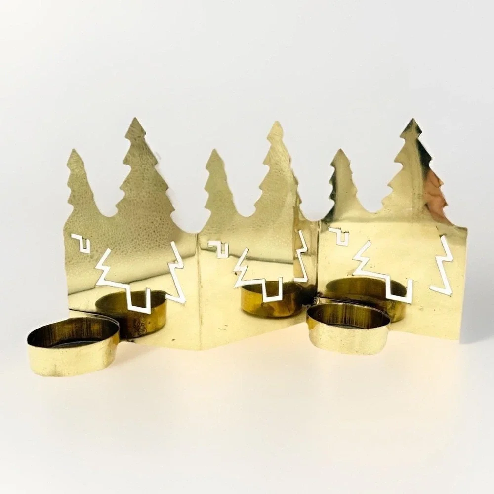 Crate & Barrel Brass Christmas Tree Votive Candle Holder Set of 3 Modern Minimal